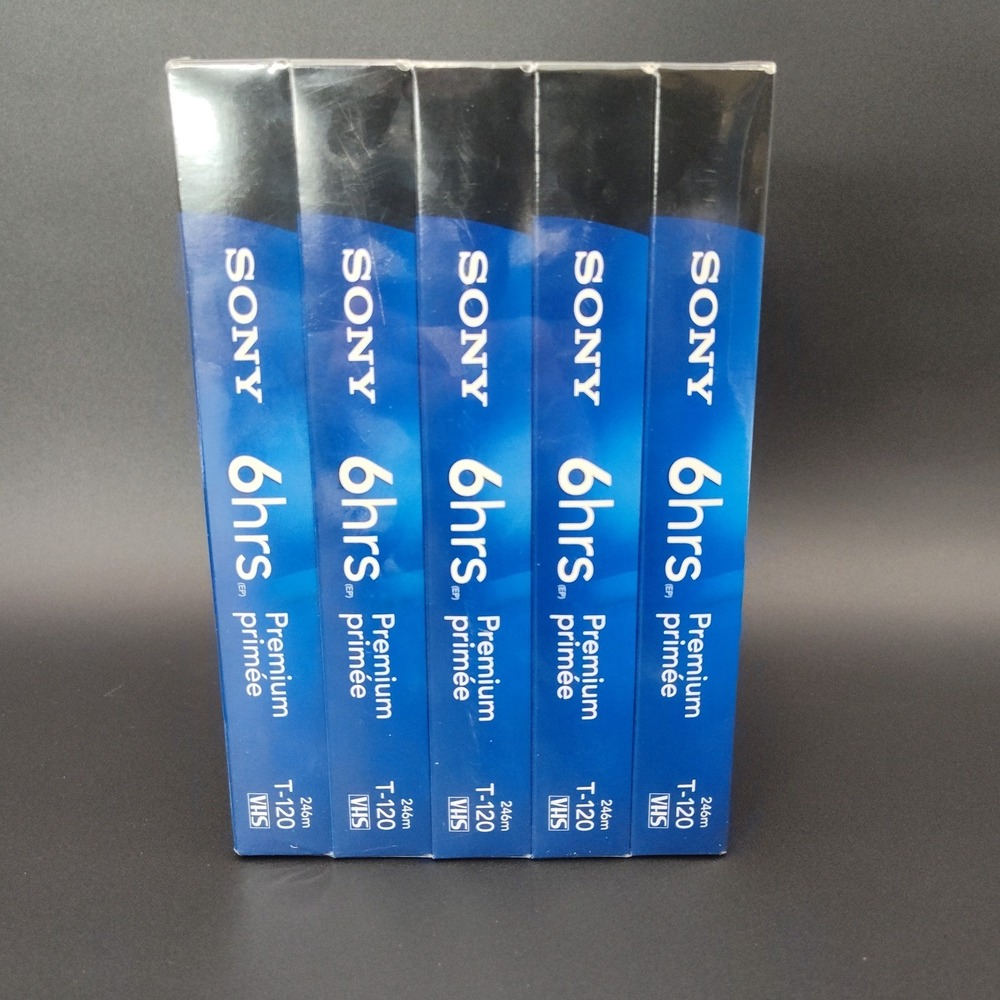 Sony 6 Hr T-120 VHS Tape Cassette Sealed Premium Grade 5 Pack VCR BB18.2GO1018